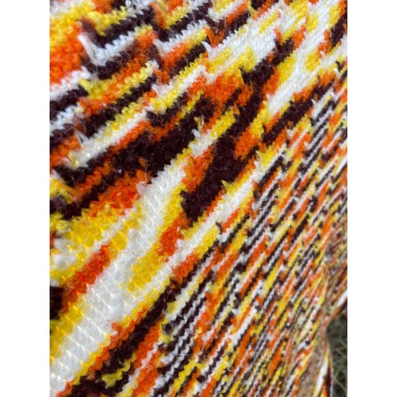 Vintage 1970s Crochet Afghan ZigZag pattern Fringe Orange Brown - Picture 13 of 16